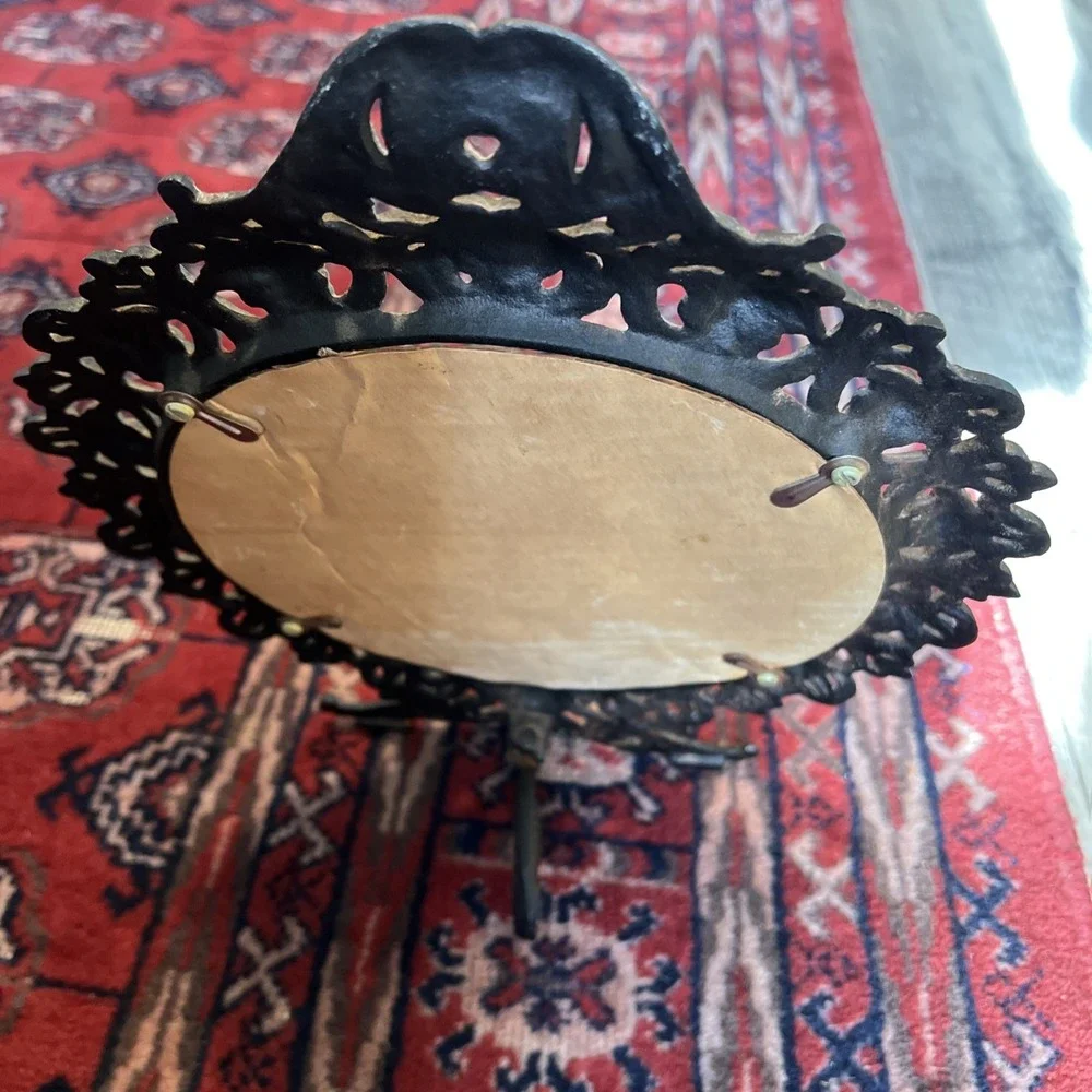 Antique EMIG Cast Iron Frame Dixie Pattern Heavy Ornate Victorian Oval Black